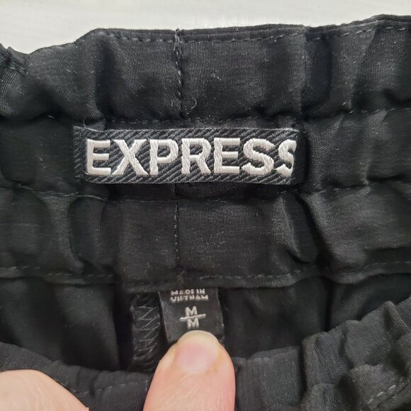 Express Women's Black Flat Front Elastic Paperbag Waist Cropped Casual Pants M - Picture 4 of 10